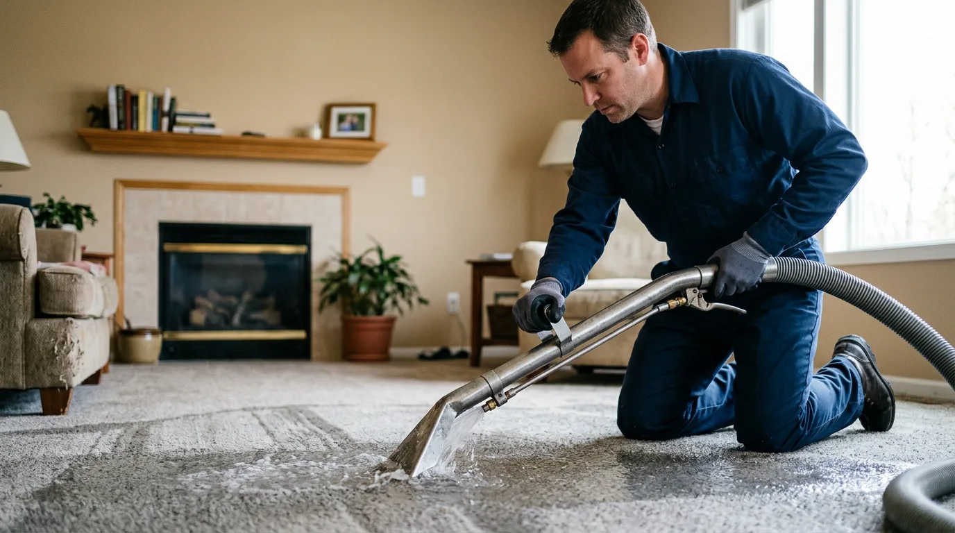Water damage restoration technician working near Girard, OH